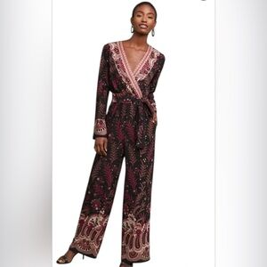 Anthropologie Elegant Black and Burgundy Jumpsuit